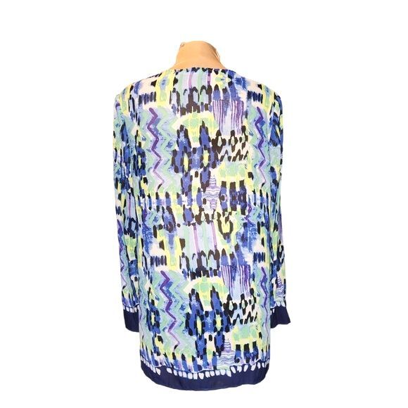 Valerie Stevens Sheer Blue & Green Beaded V-Neck Long Sleeve Tunic Size L - Picture 3 of 7